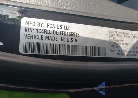 2026 Dodge Durango Gt из США, поврежденный, VIN 1C4RDJDG1TC166913